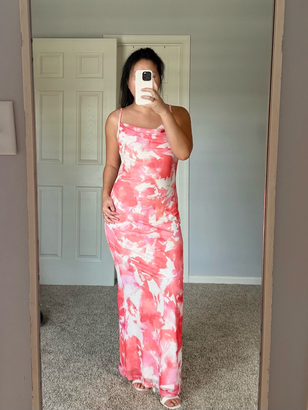 🌸 Pink Floral Cowl Neck Maxi Dress 🌸
